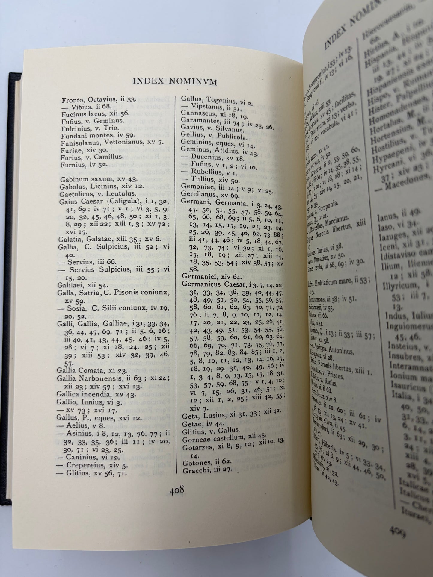 Index pages from the book ‘Cornelii Taciti — Annalium Ab Excessu Divi Augusti Libri’ (Oxford Classical Text)