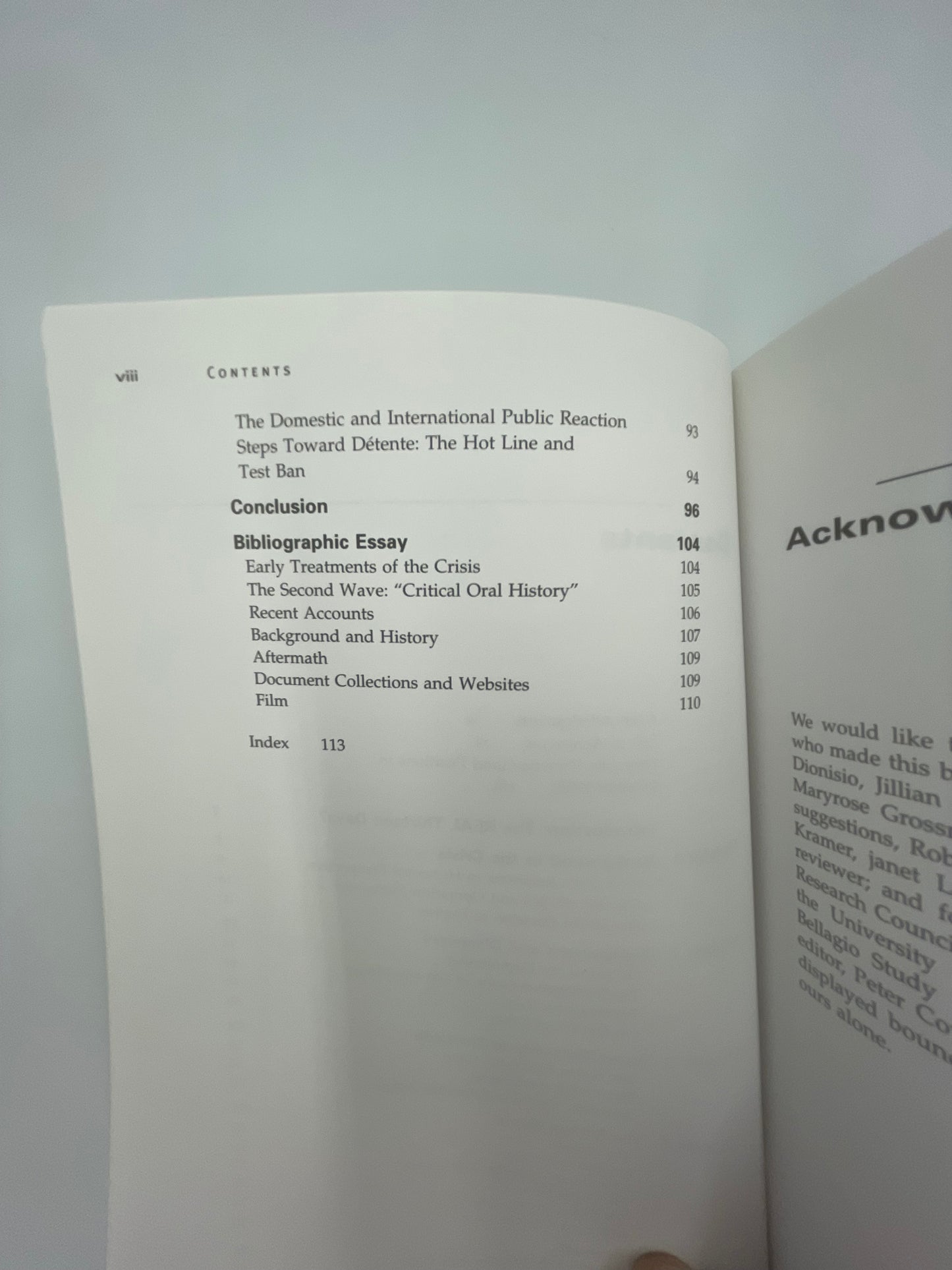 Contents page continued of ‘The Cuban Missile Crisis: A Concise History’.