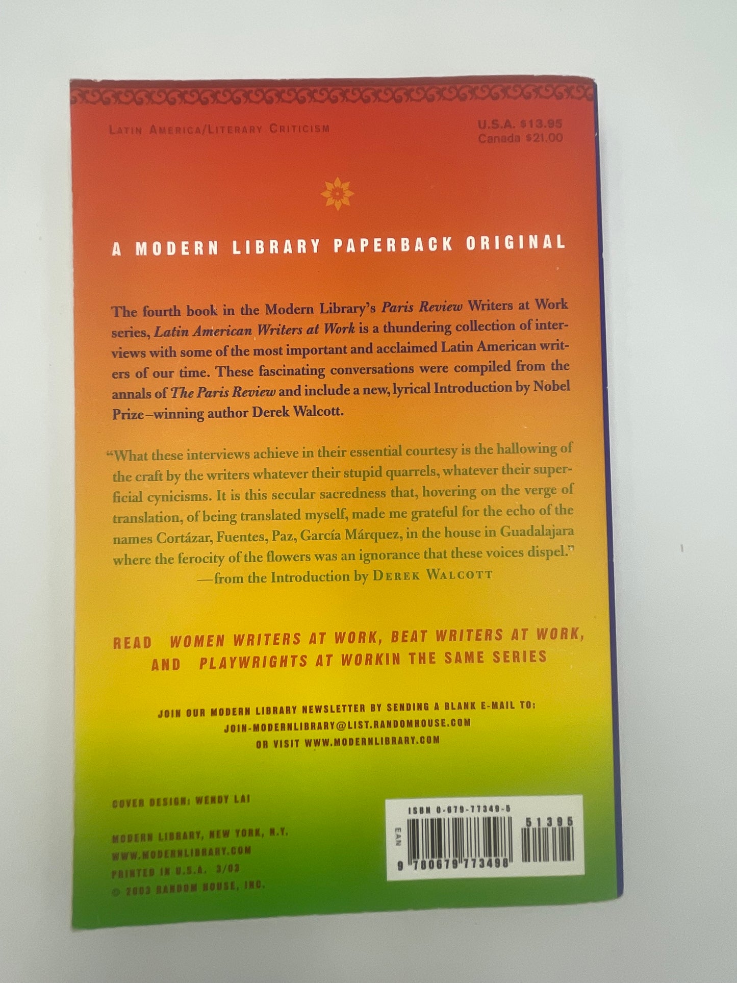 Back cover of ‘Latin American Writers at Work: The Paris Review’.