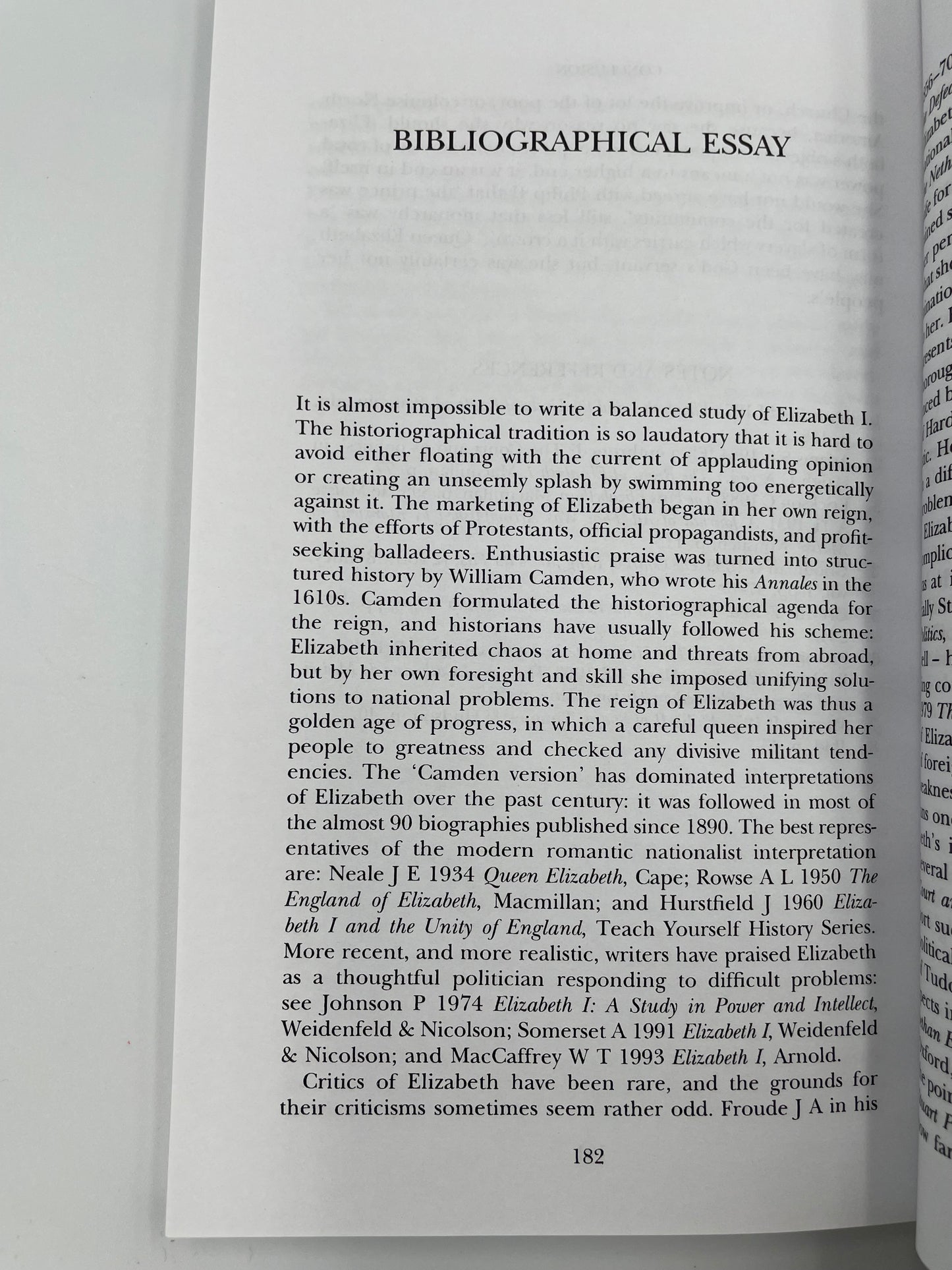 Bibliographical essay page of ‘Elizabeth I’