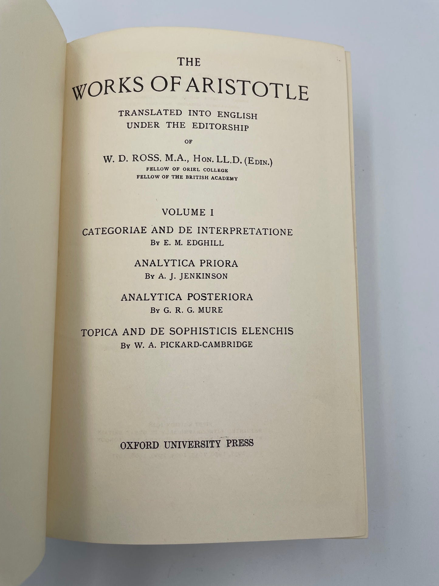 The Works of Aristotle Translated into English (6 Volumes) 1971