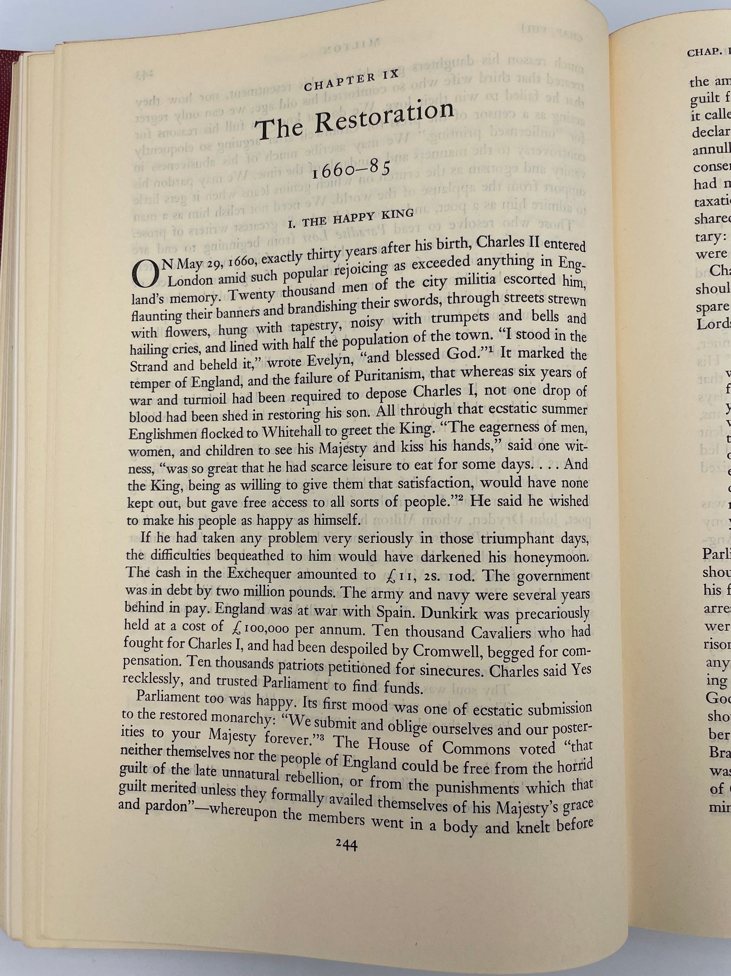 Page 244 on 'The Restoration' from "The Age of Louis XIV" by Will and Ariel Durant (First Edition).
