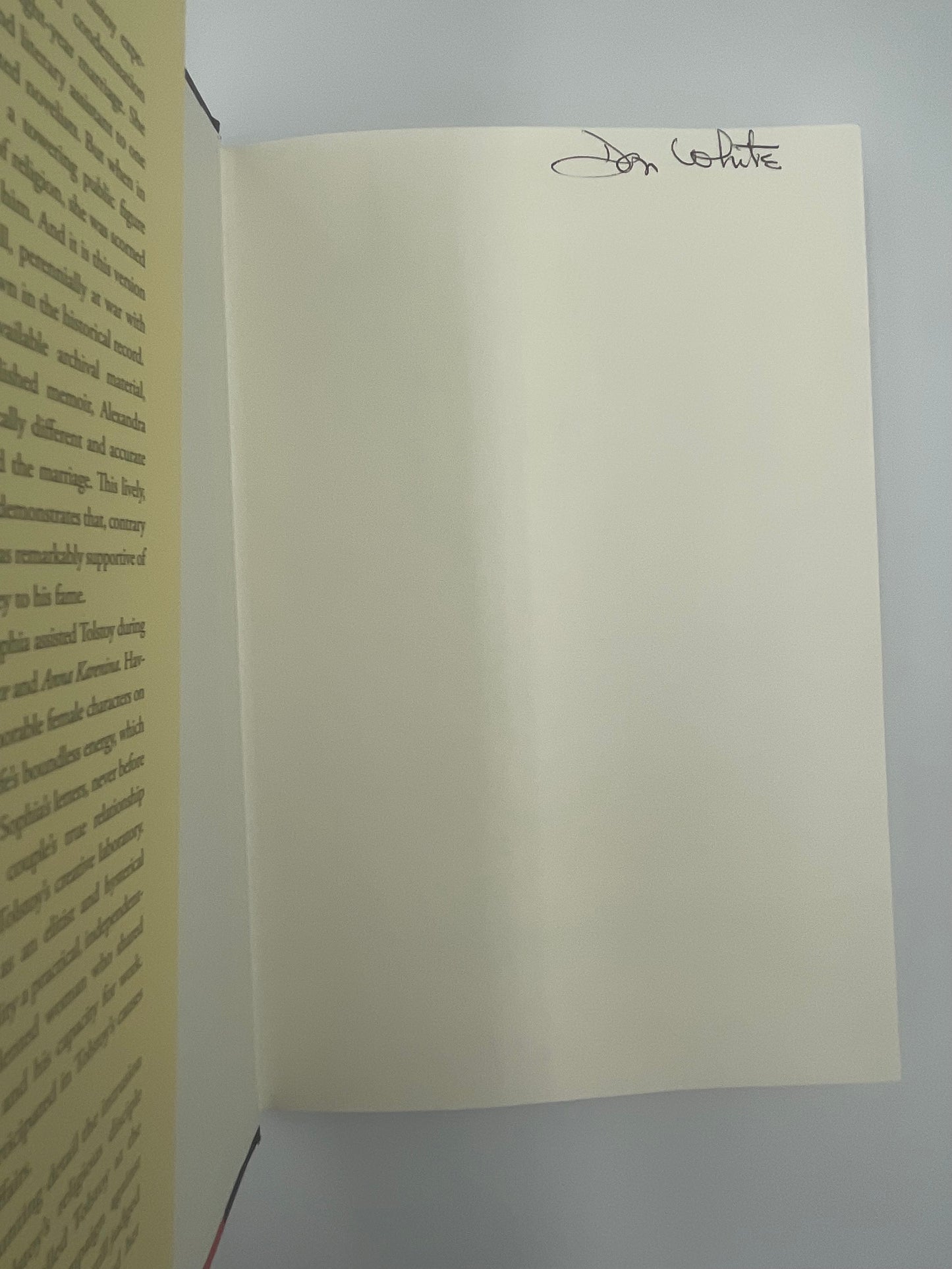 Inside cover page with signature of ‘Sophia Tolstoy. A Biography’ by A. Popoff
