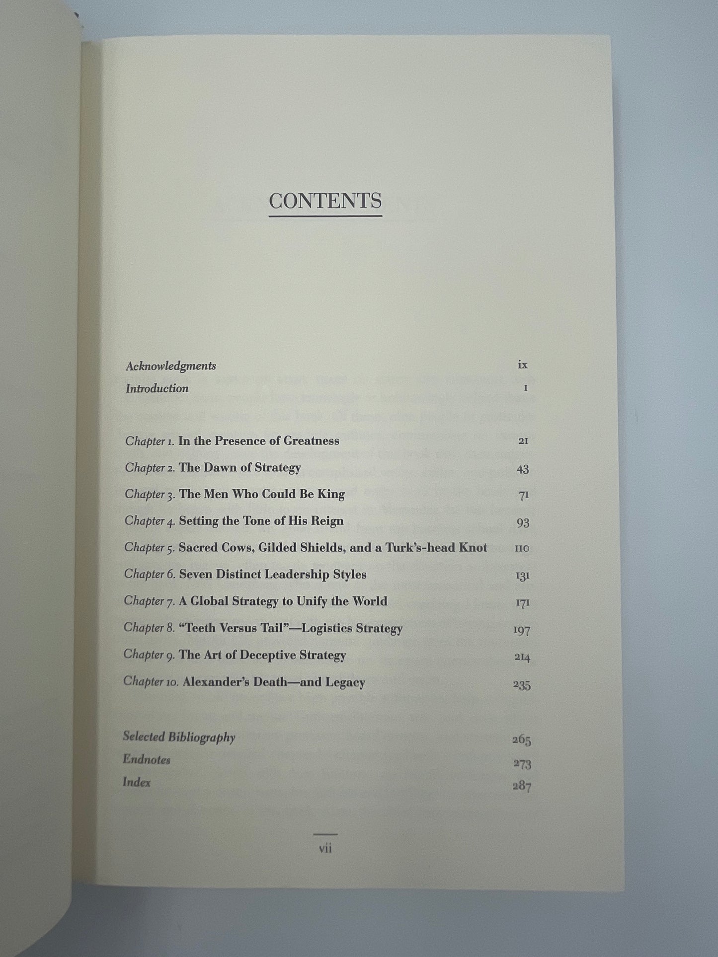 Contents page from ‘Alexander the Great's Art of Strategy: The Timeless Leadership Lessons of History's Greatest Empire Builder’