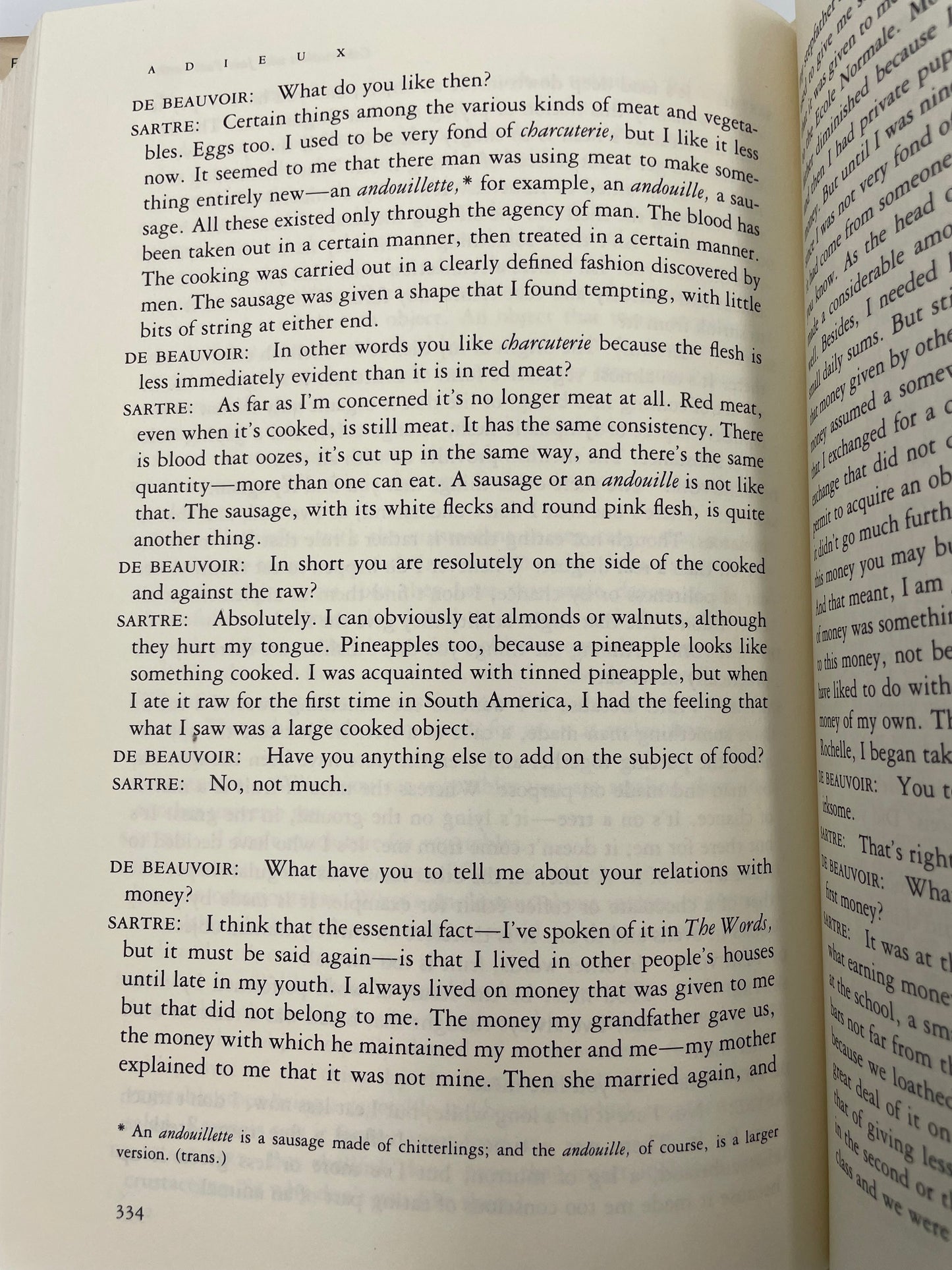 Page 334 from the book ‘Adieux: A Farewell to Sarte’ by Simone de Beauvoir.