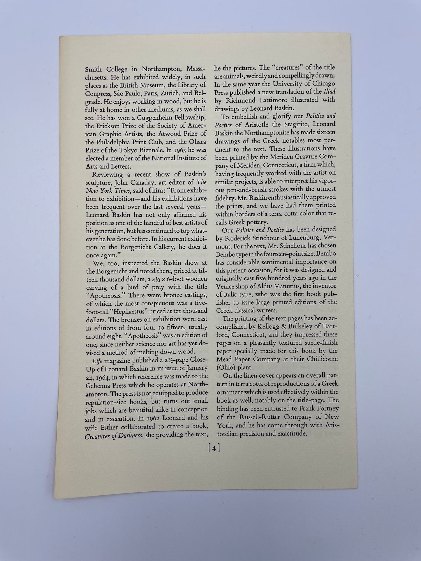 Politics & Poetics. By Aristotle (Translated by Benjamin Jowett and B.H. Butcher. Illustrations by Leonard Baskin)