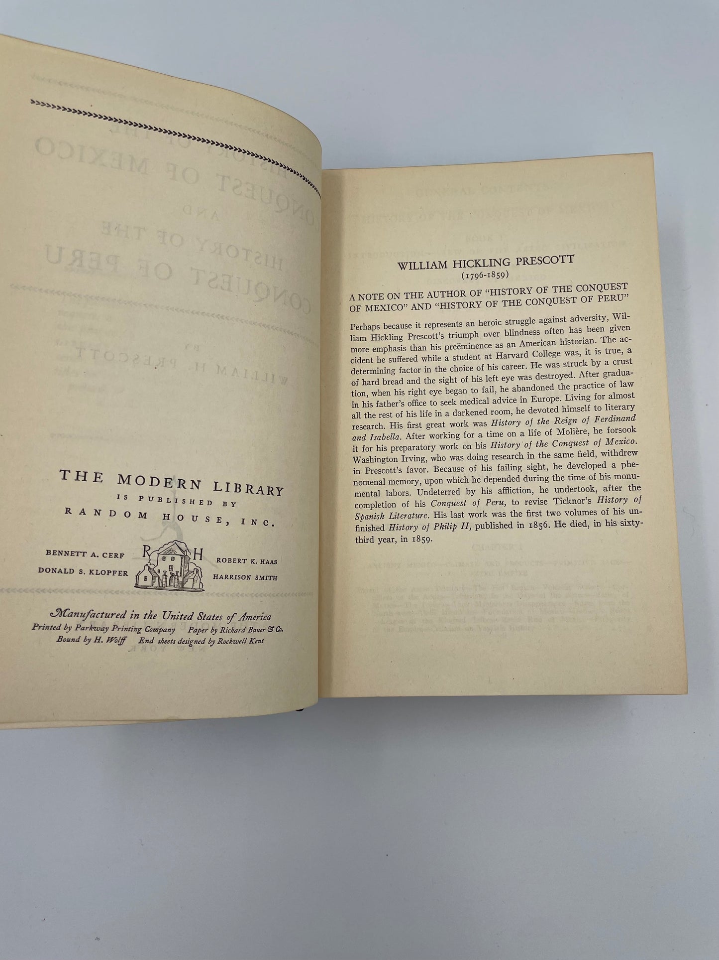 Intro page of "The Conquest of Mexico and The Conquest of Peru" by William H. Prescott