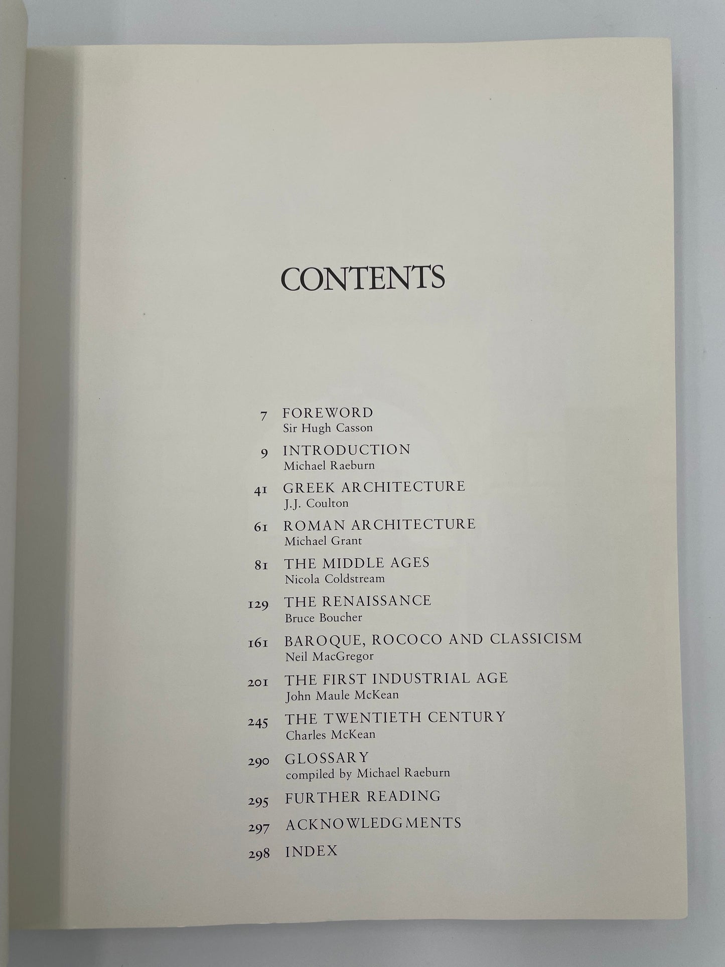 Contents page of ‘Architecture of the Western World’ by Michael Rayburn