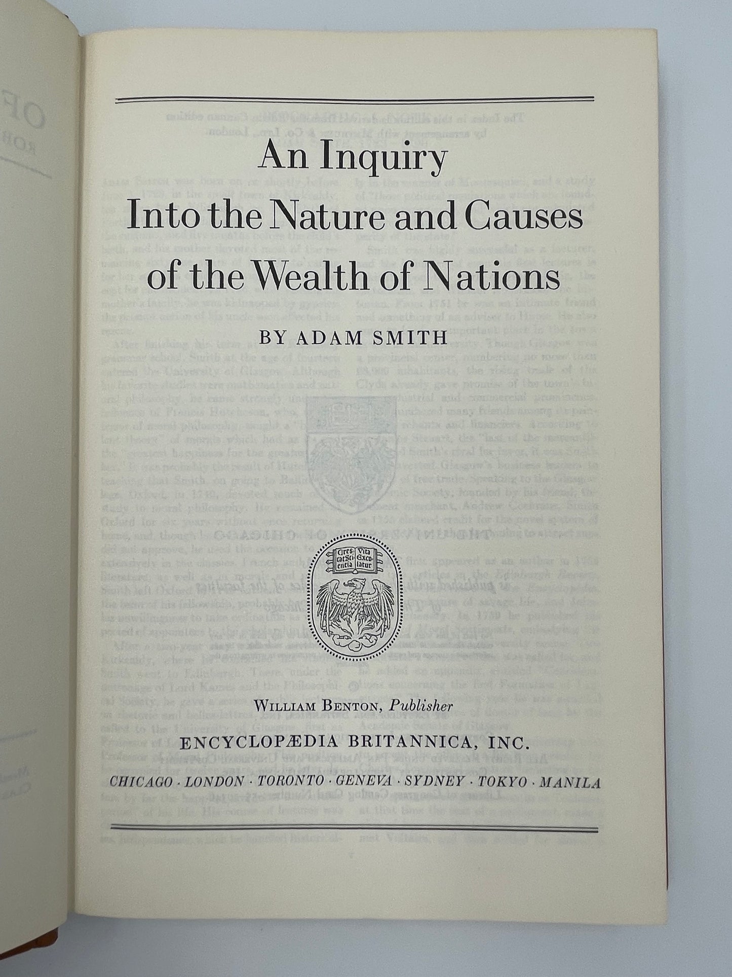 Adam Smith: (Britannica: Great Books of the Western World) An Inquiry into the Nature and Causes of the Wealth of Nations
