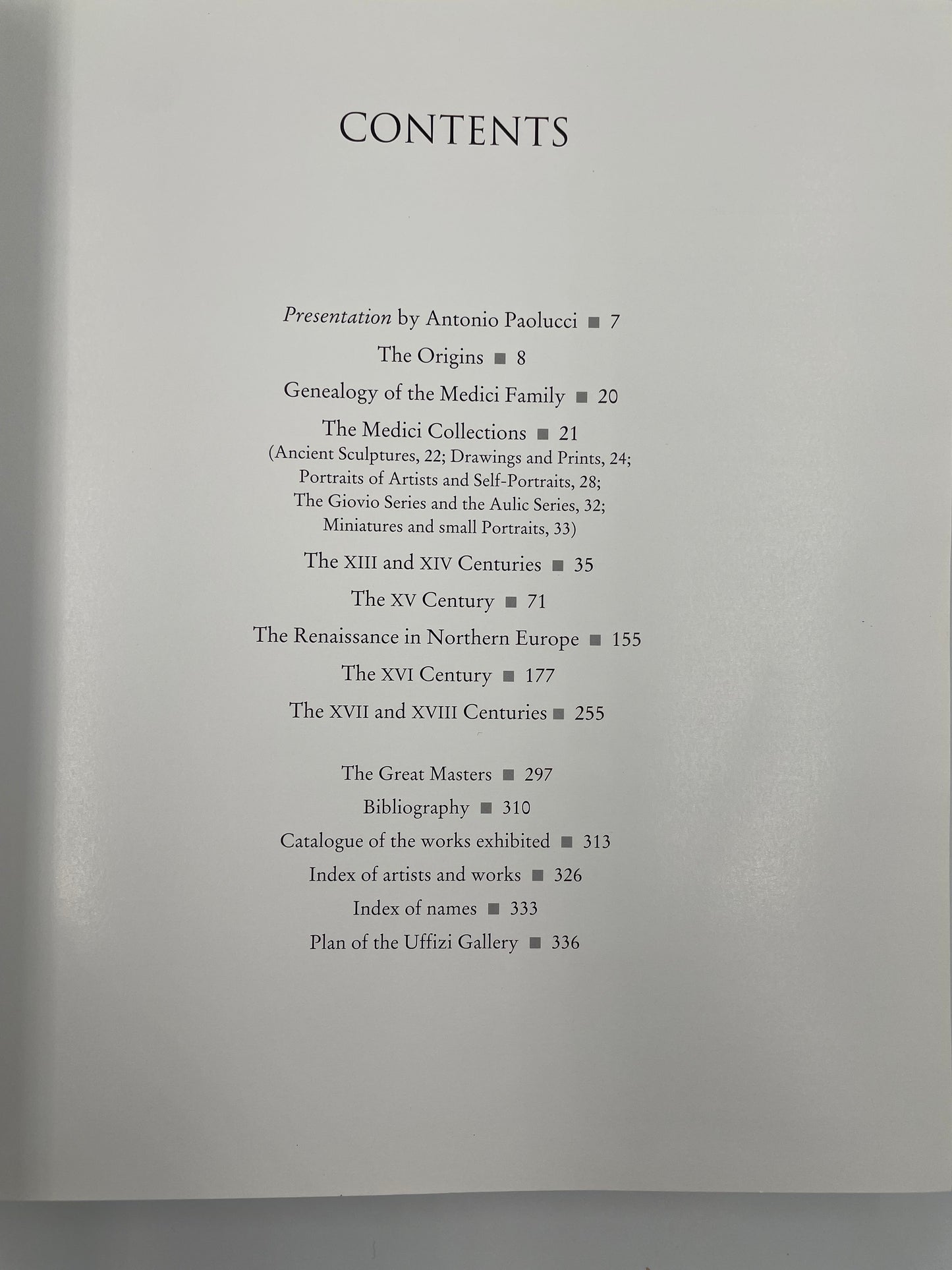 Contents page of Uffizi Gallery Art History Collections by Gloria Fossi