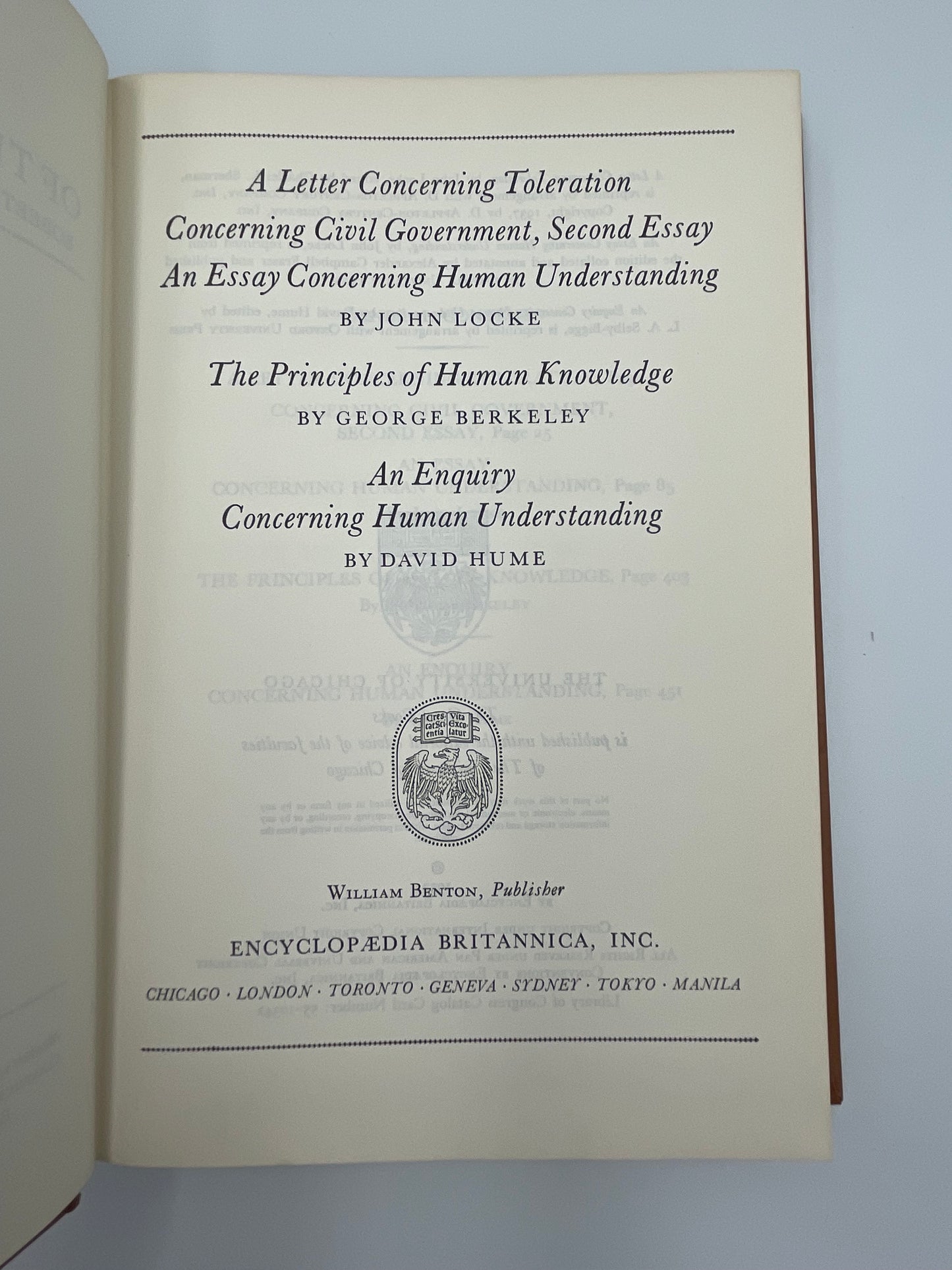 Locke. Burkeley. Hume. (Britannica: Great Books of the Western World)