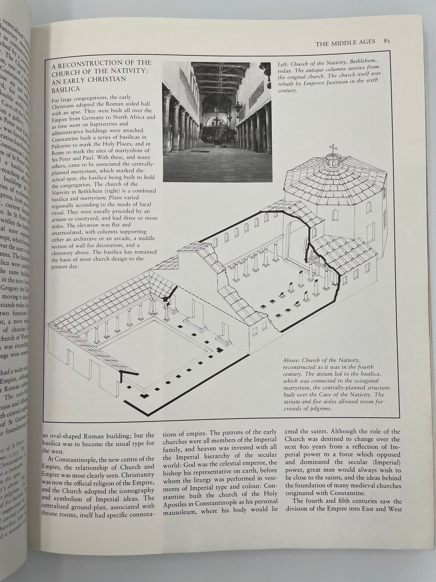 Page with illustration of early Christian basilica from ‘Architecture of the Western World’ by Michael Rayburn
