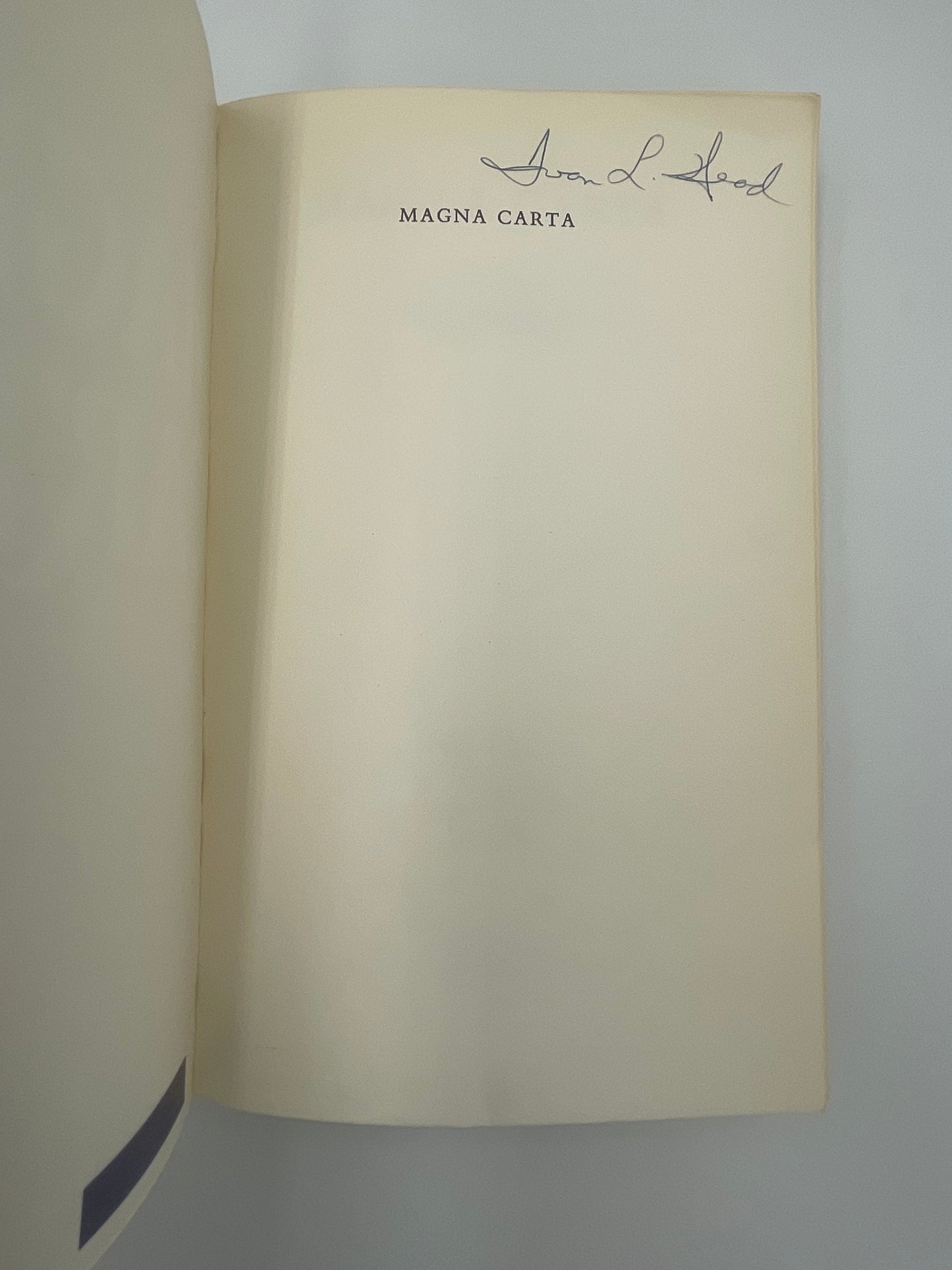Inside cover page with signature of ‘Magna Carta’ by J.C.Holt