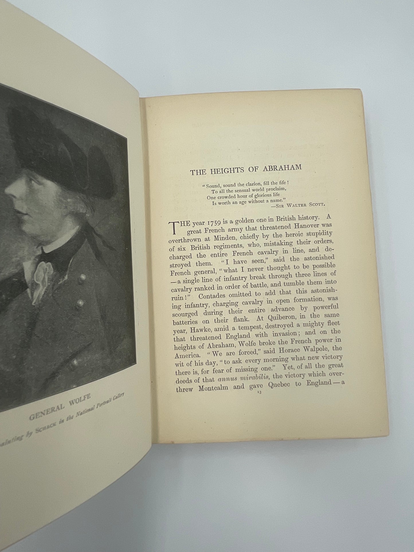Page 13 and image of General Wolfe from ‘Deeds That Won The Empire’ by W.H.Fitchett