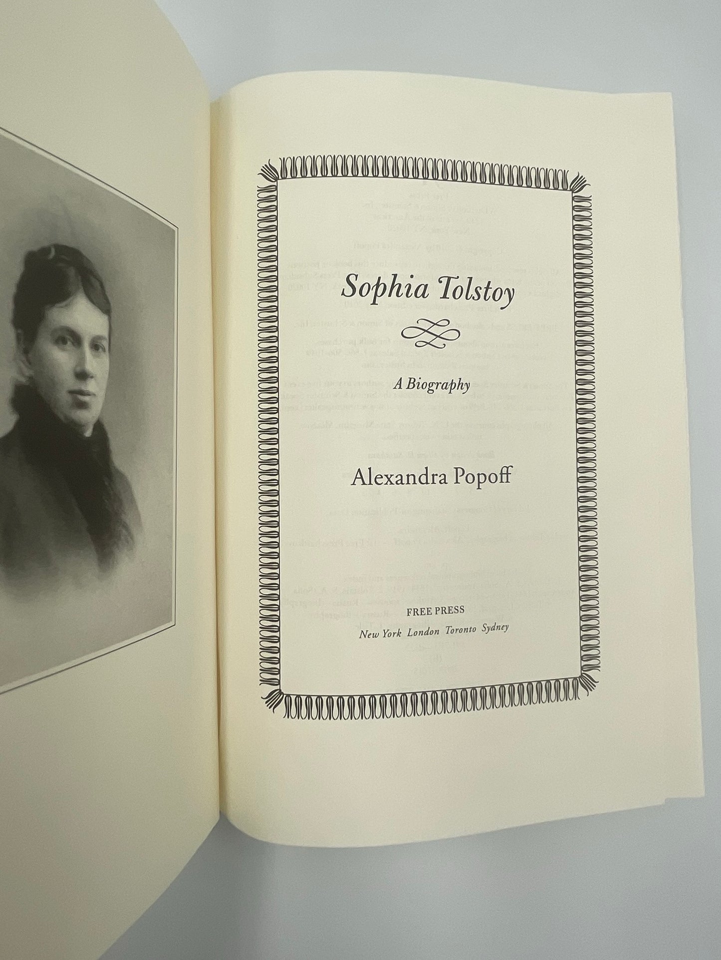 Title page with image of Sophia Tolstoy from ‘Sophia Tolstoy. A Biography’ by A. Popoff