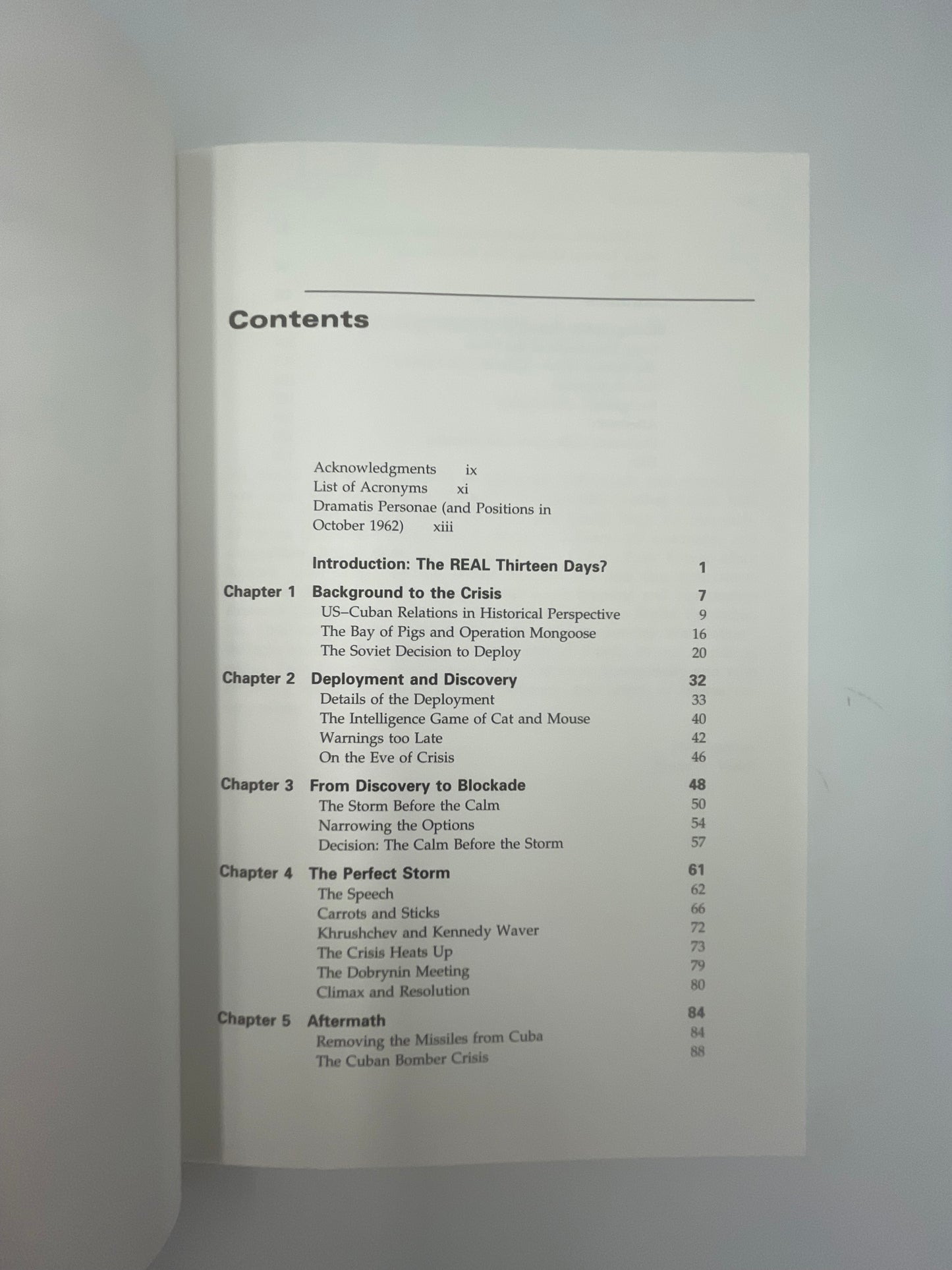 Contents page of ‘The Cuban Missile Crisis: A Concise History’.