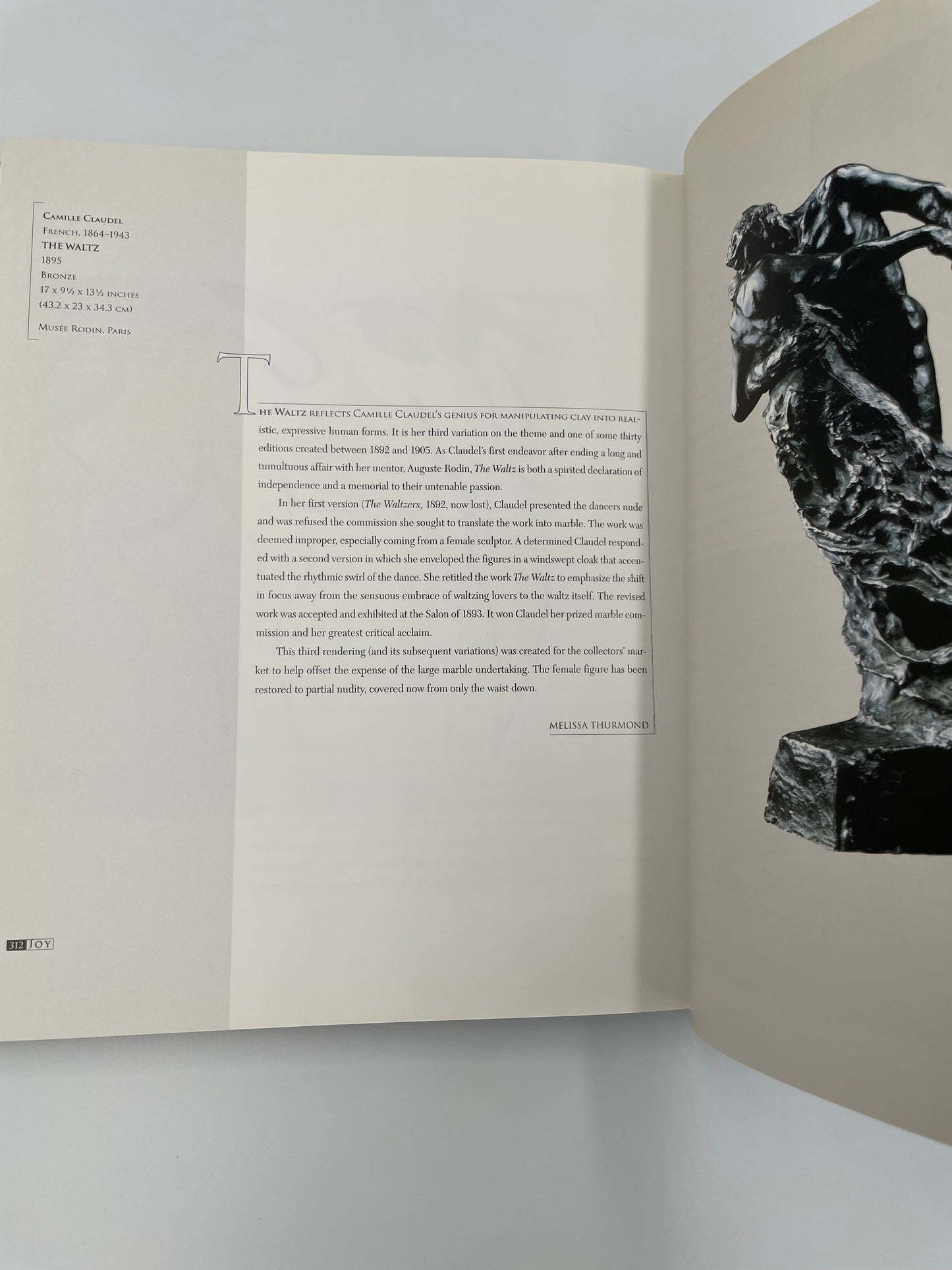 From Rings: Five Passions in World Art; sculpture by Claudel on the right page with text on the left.