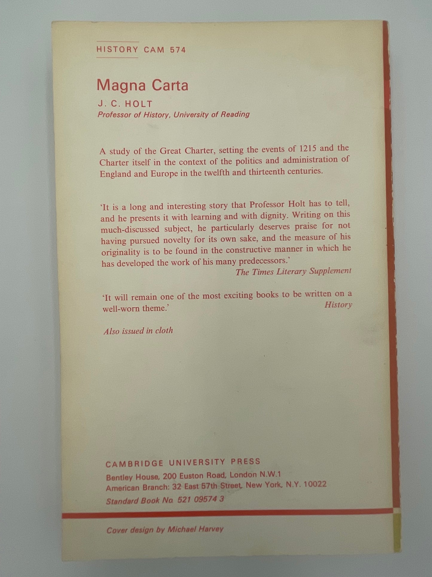 Back cover of ‘Magna Carta’ by J.C.Holt