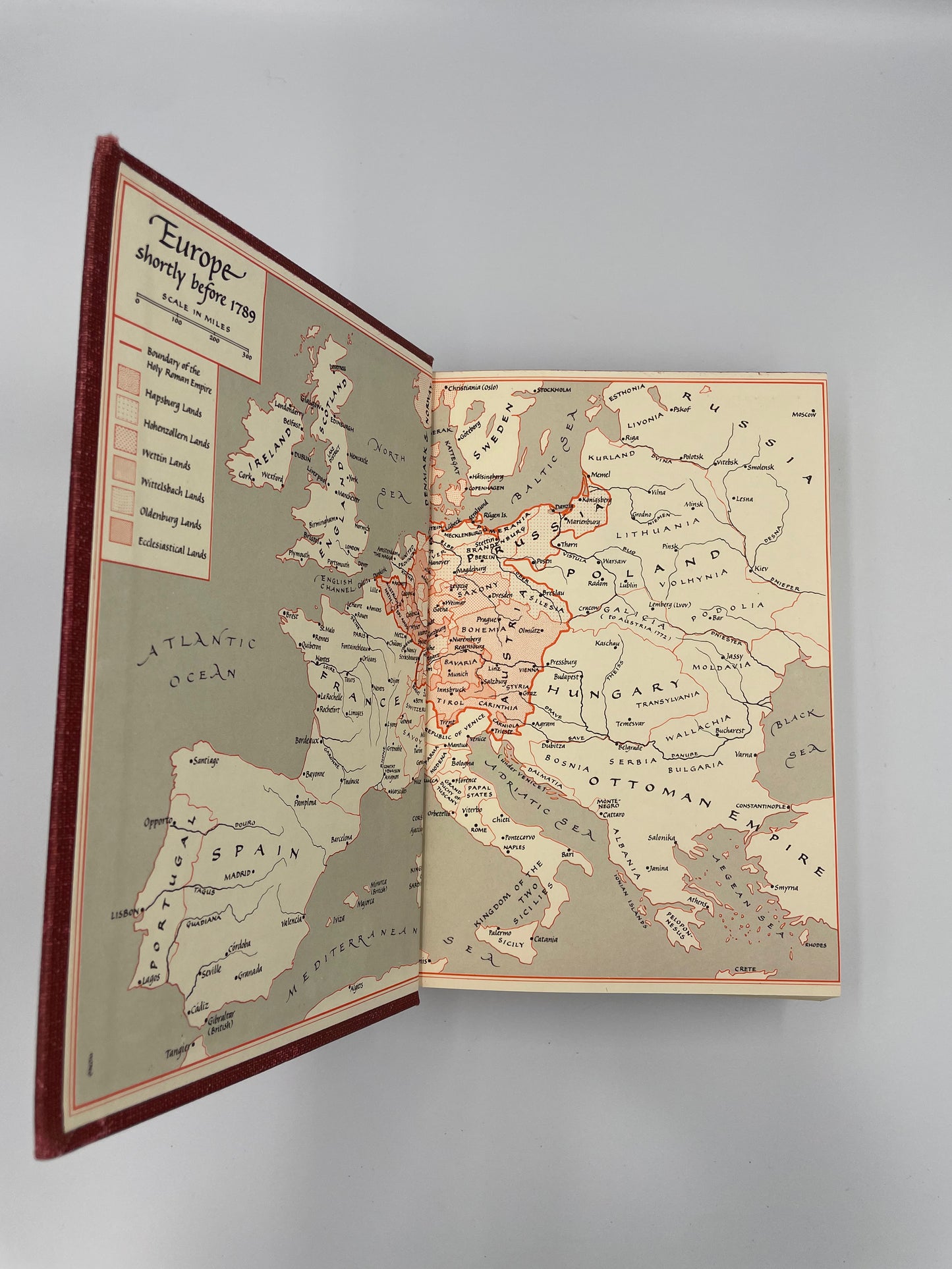 Inside cover pages of map of Europe before 1789 from "The Age of Napoleon (1789 to 1815)"