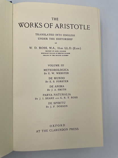 Title page of volume 3 of "The Works of Aristotle Translated into English"
