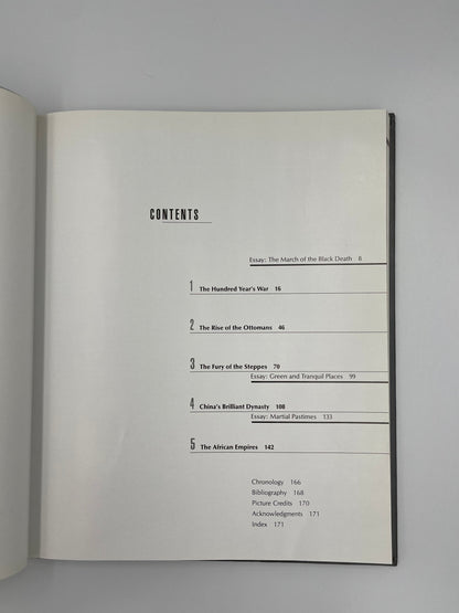 Table of contents page of 'TimeFrame AD 1300-1400'  on a gray background