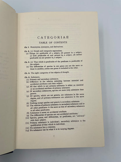 Table of contents page of Categoriae from "The Works of Aristotle Translated into English"