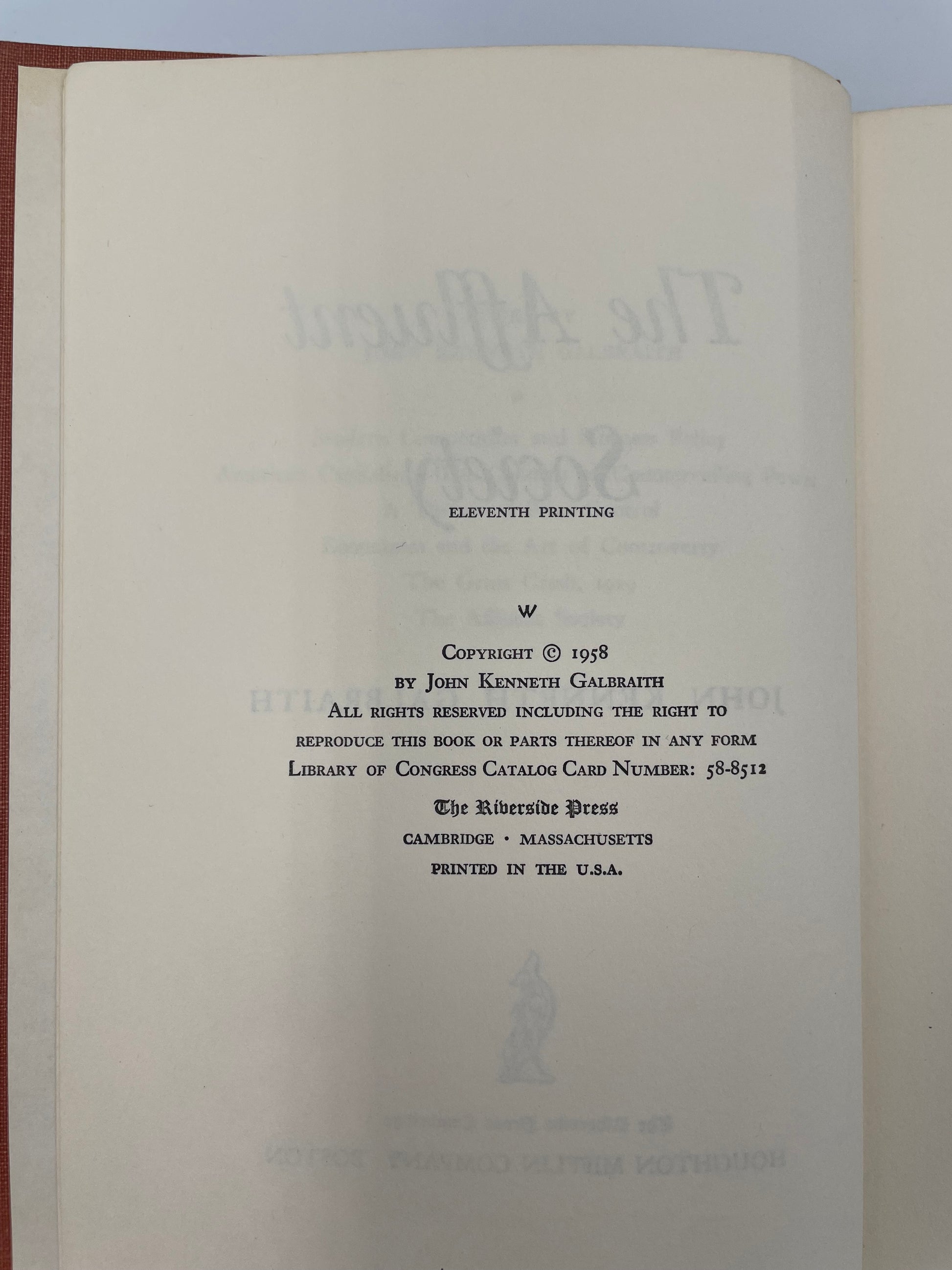 Publisher information page from the book ‘The Affluent Society’ by John Kenneth Galbraith