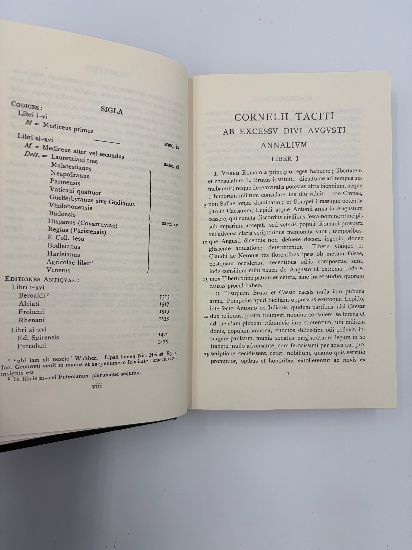 Page one of book one in Latin from the book ‘Cornelii Taciti — Annalium Ab Excessu Divi Augusti Libri’ (Oxford Classical Text)
