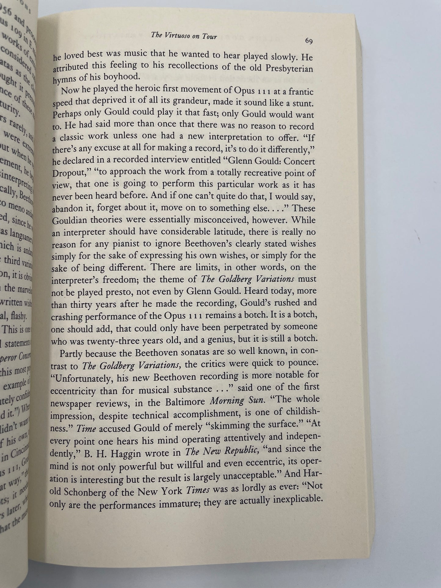 Random page 69 from 'Glenn Gould: A Life and Variations' by Otto Friedrich.