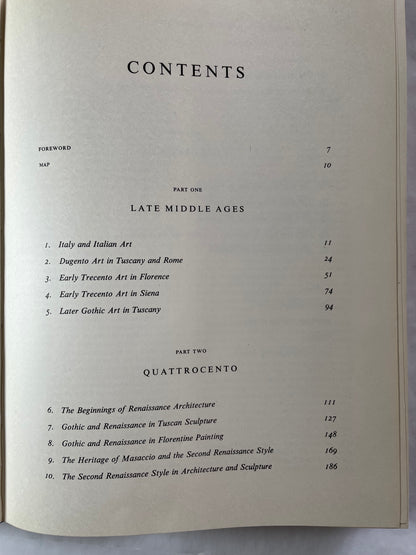 Contents page of "History of Italian Rennaisance Art: Painting, Sculpture, Architecture" 