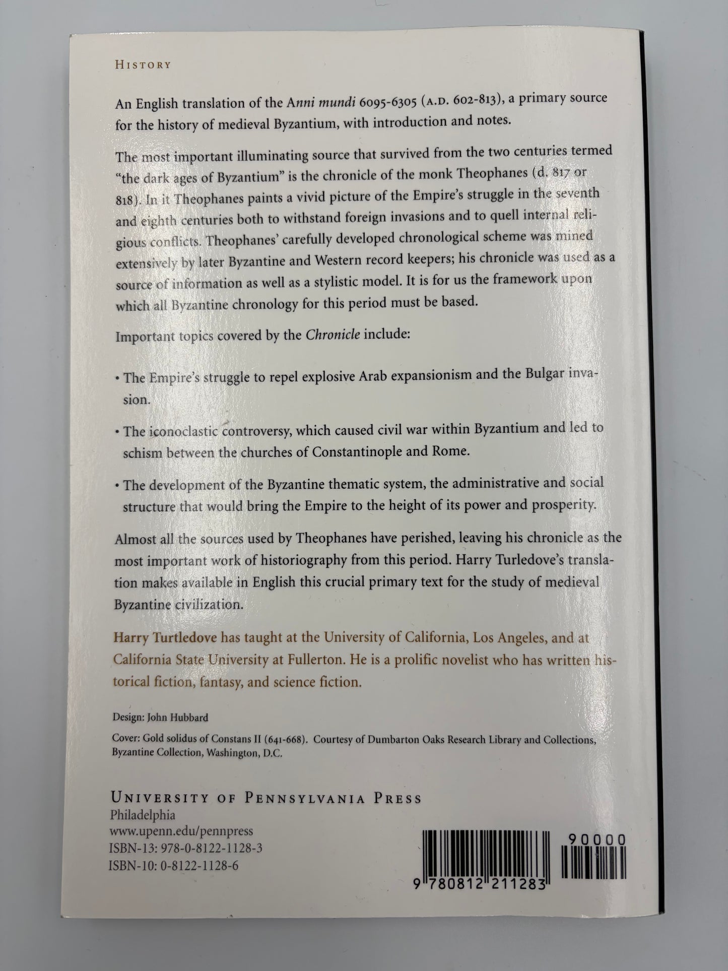 Back cover of the book 'The Chronicle of Theophanes'.
