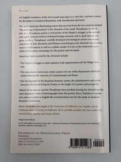 Back cover of the book 'The Chronicle of Theophanes'.