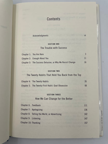 Contents page of "What Got You Here Won't Get You There: How Successful People Become Even More Successful" by
Marshall Goldsmith  with Mark Reiter 

