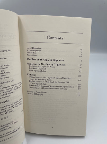 Contents page from  "The Epic of Gilgamesh" (Norton Critical Edition)