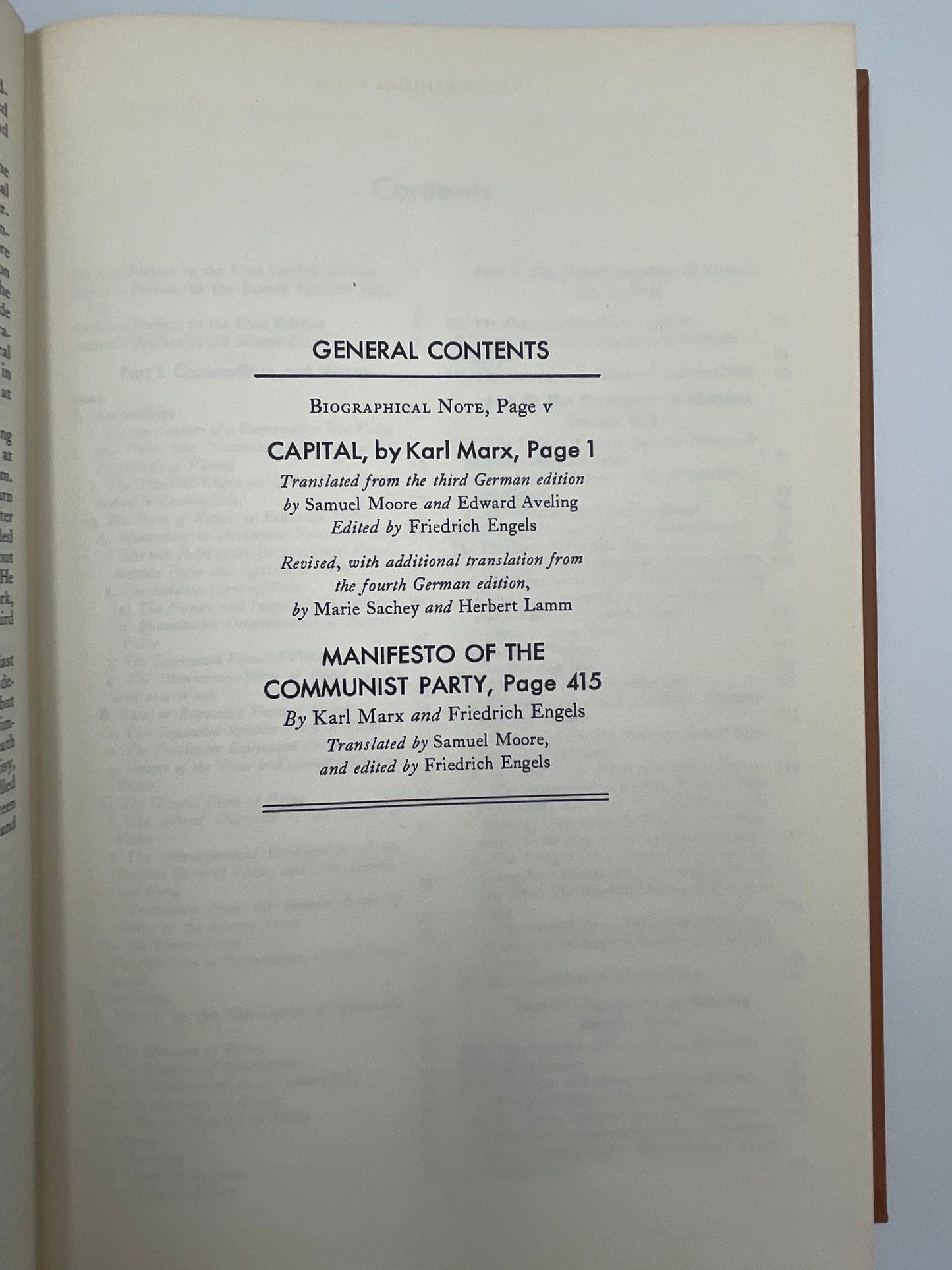 Marx (Britannica: Great Books of the Western World) Capital (Ed. F.Engels). Manifesto of The Communist Party by Marx and Engles.