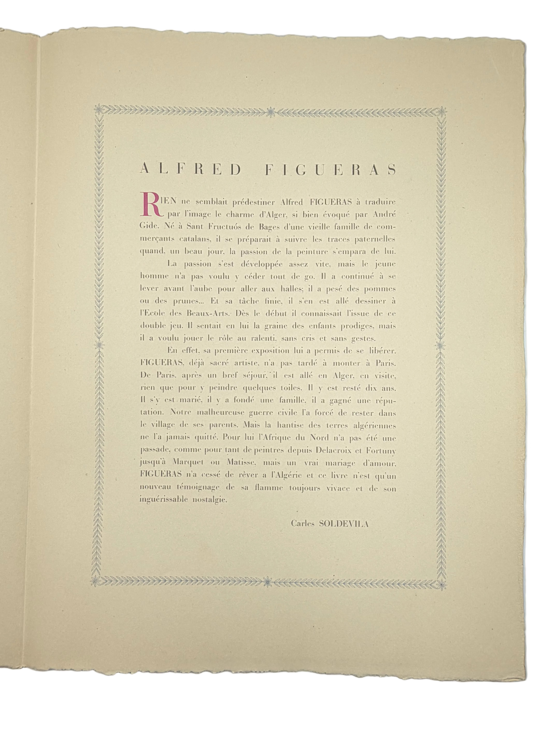 Preface on Alfred Figueras by Carlos Soldevila from the art portfolio, 'Images d"Alger', 