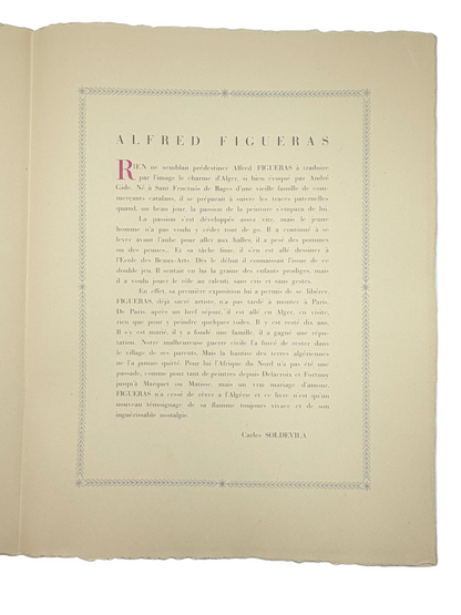 Preface on Alfred Figueras by Carlos Soldevila from the art portfolio, 'Images d"Alger', 