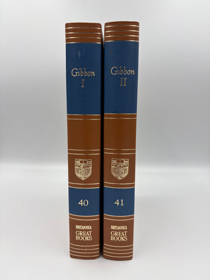 Volumes 1 and 2  hardcovers of 'The Decline and Fall of the Roman Empire' standing upright. 
