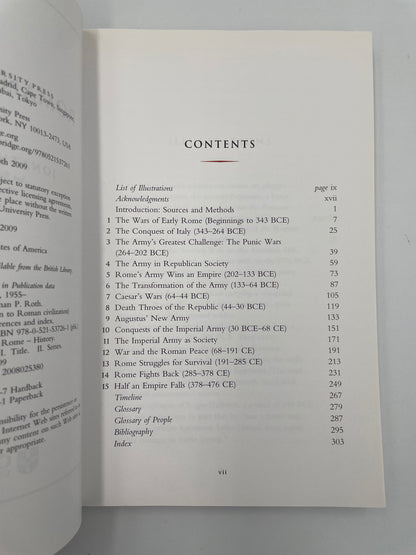 Table of contents page of ‘Roman Warfare’ by Jonathan P. Roth.