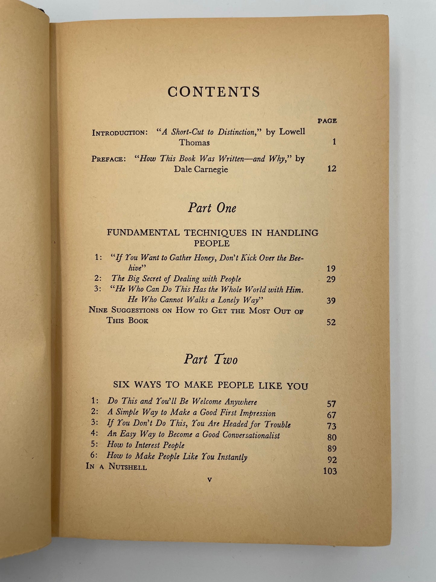 Detailed content page of 'How to Win Friends and Influence People'  by Dale Carnegie, 1st Edition