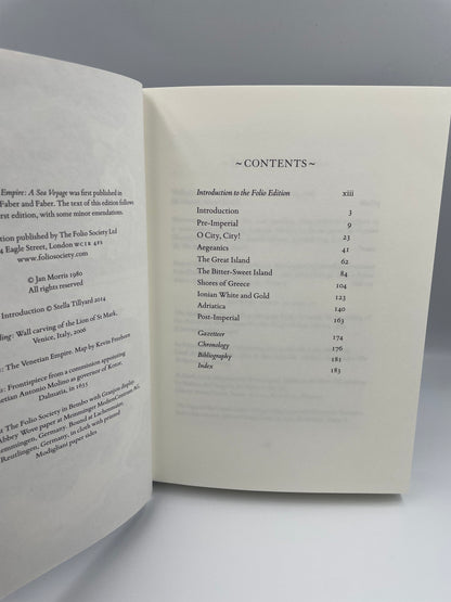 Contents page from "The Venetian Empire: A Sea Voyage" by Jan Morris (The Folio Society) 