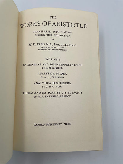 Title page of volume 1 of "The Works of Aristotle Translated into English"