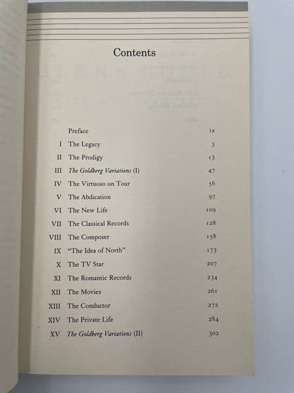 Table of contents page from 'Glenn Gould: A Life and Variations' by Otto Friedrich.