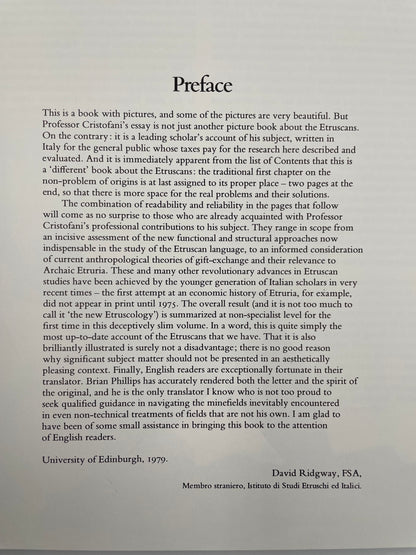 Preface page from 'The Etruscans' by Mauro Cristofani.