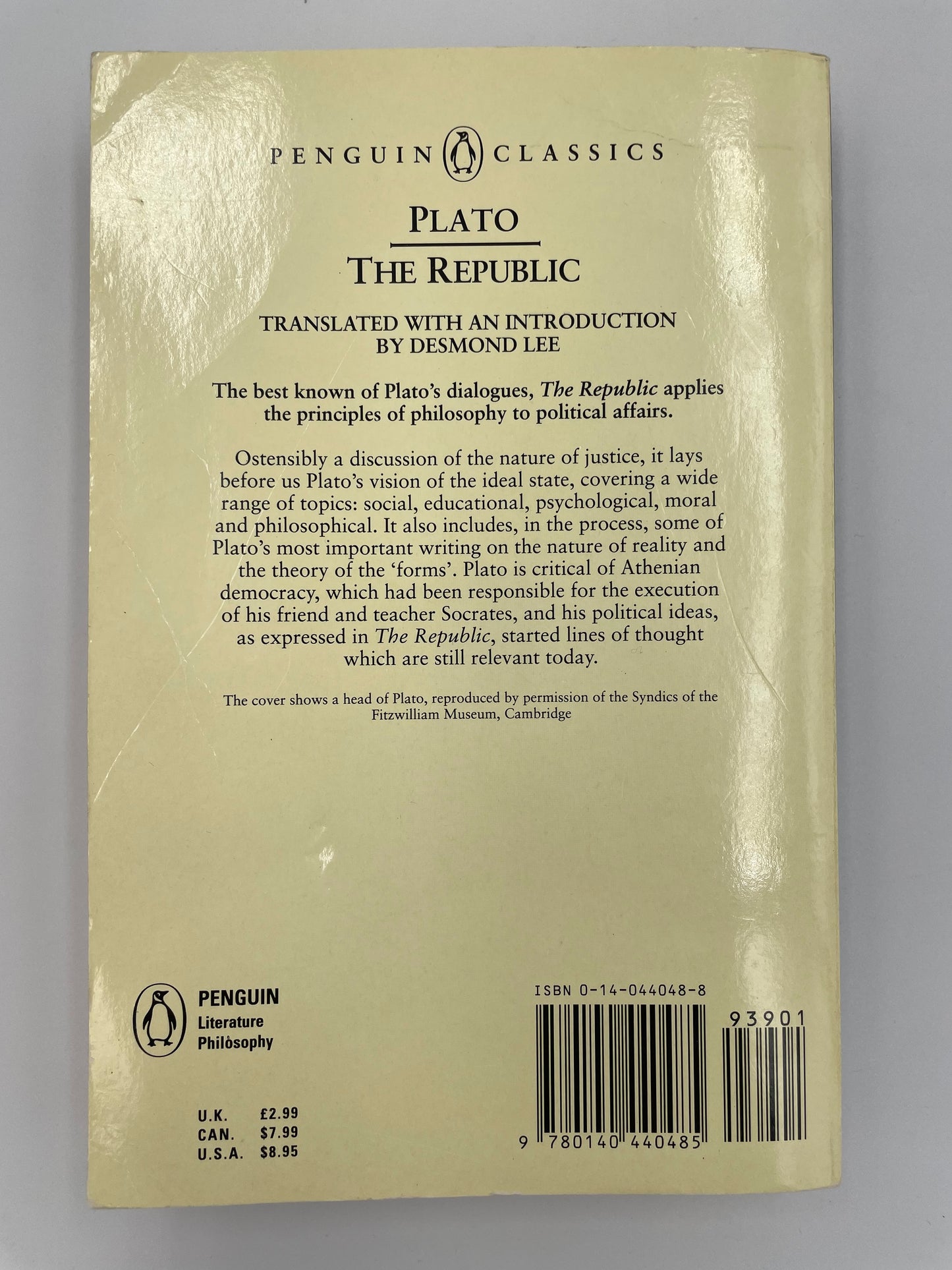 Back book cover of, ‘The Republic’ by Plato.
