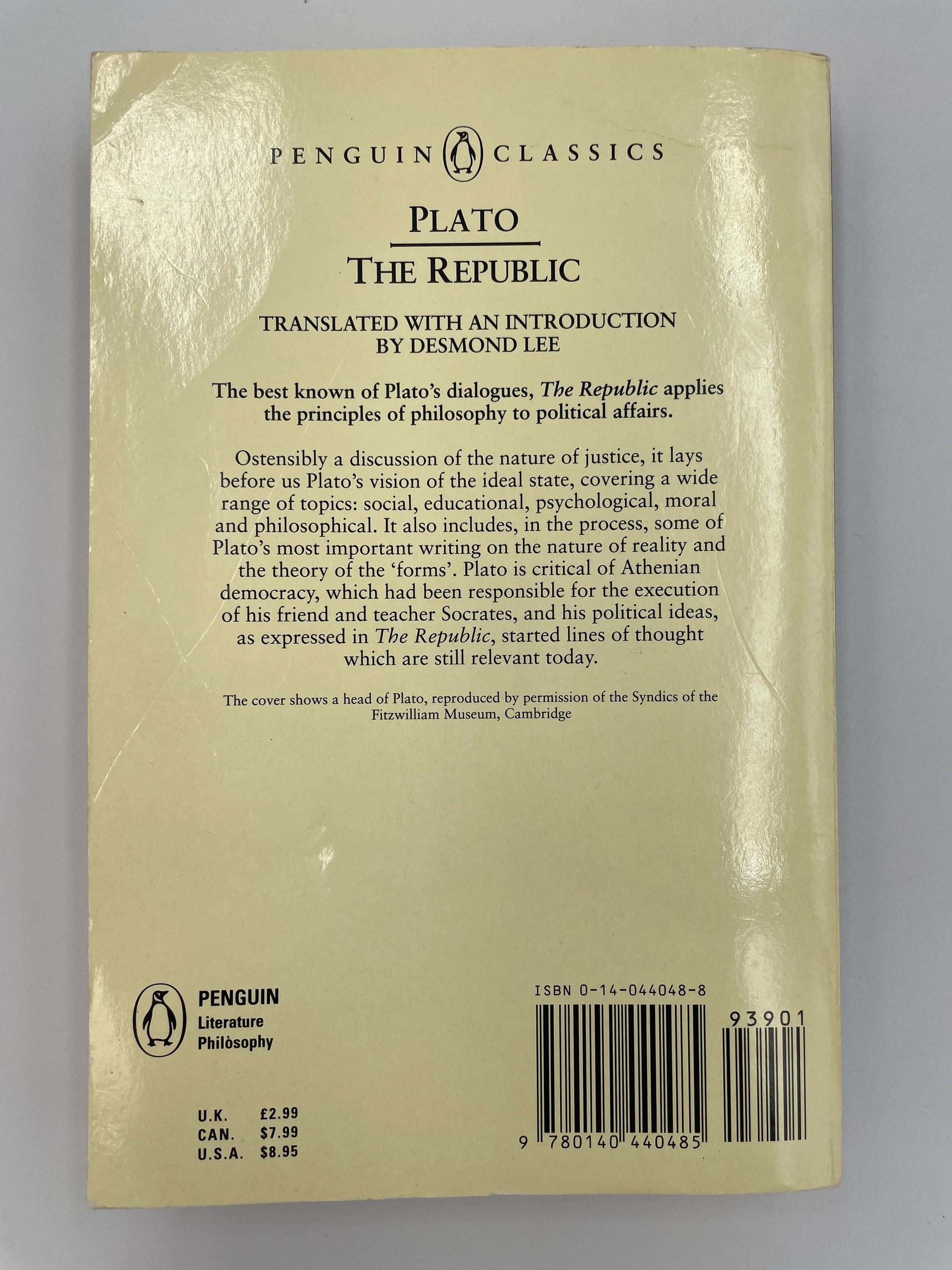 Back book cover of, ‘The Republic’ by Plato.