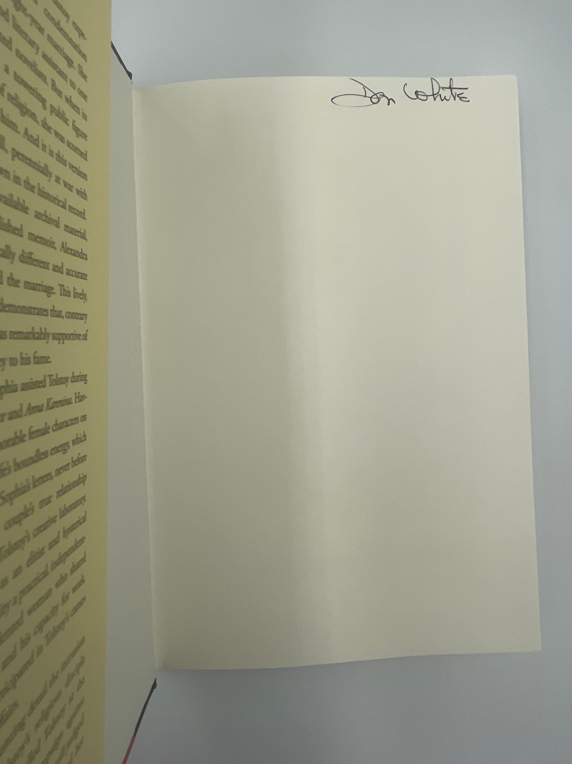 Inside cover page with signature of ‘Sophia Tolstoy. A Biography’ by A. Popoff 