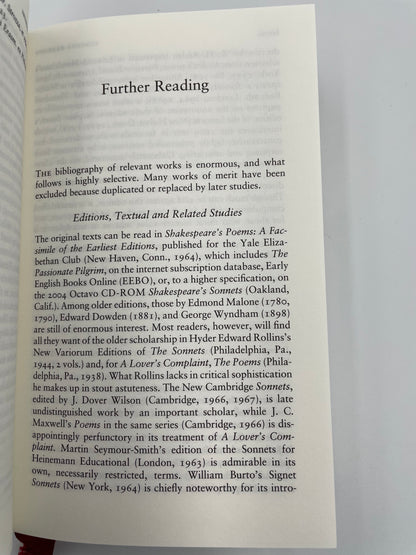 Further reading page from Introduction page from 'The Sonnets and A Lover’s Complaint' by William Shakespeare.