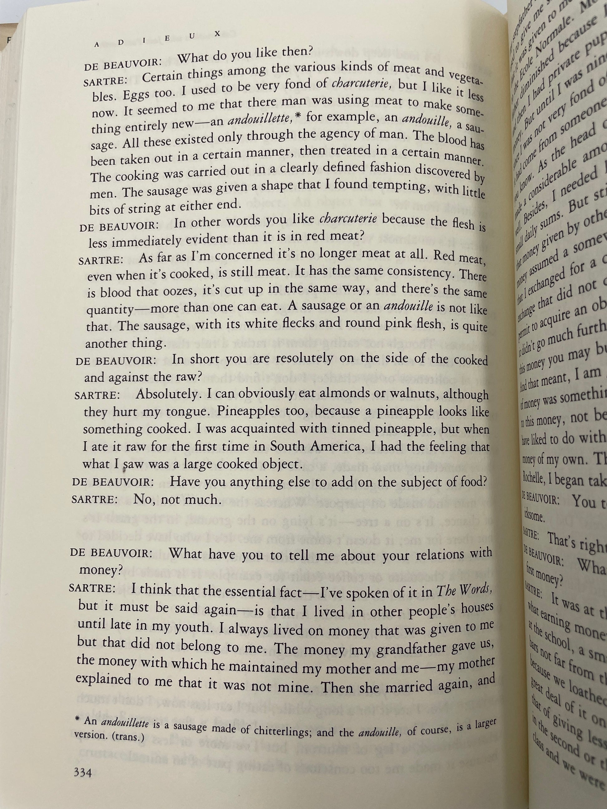 Page 334 from the book ‘Adieux: A Farewell to Sarte’ by Simone de Beauvoir.