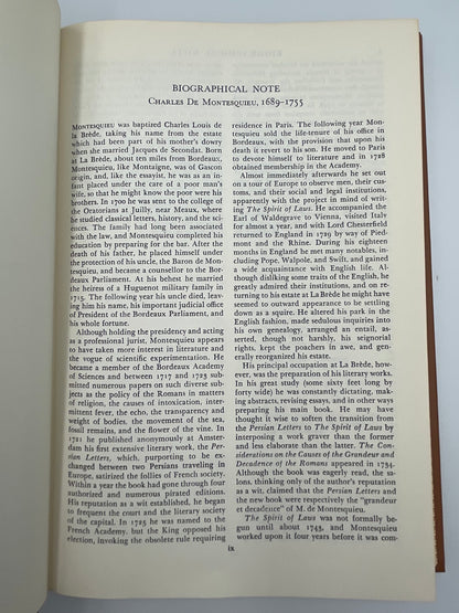 Biographical note on Montesquieu from "Montesquieu. Rousseau". (Britannica: Great Books of the Western World)